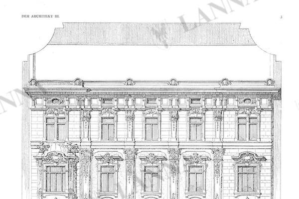 Plán paláce Lanna ve Vídni od Ernsta von Gotthilfa. Der Architekt, 1897.