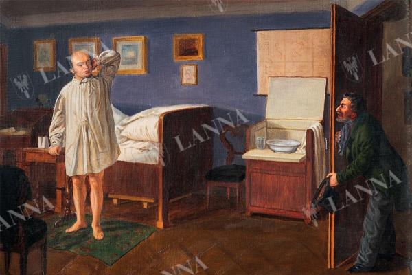 Ranní návštěva u Adalberta Lanny v rodném domě. Anonym, olej na plátně, 1833. Sbírka rodiny Trauttenberg.