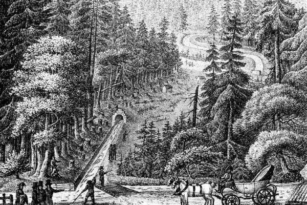 Tunel Schwarzenberského kanálu u Jeleních vrchů v roce 1830. Archiv NEBE.
