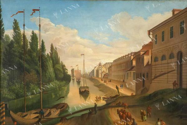 Karlínský přístav v roce 1841. Olej na plátně. Sbírka MMP.