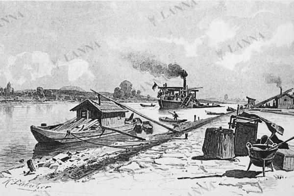 Říční bagr firmy Lanna při regulacích Labe v roce 1854. Archiv MARECZECH.